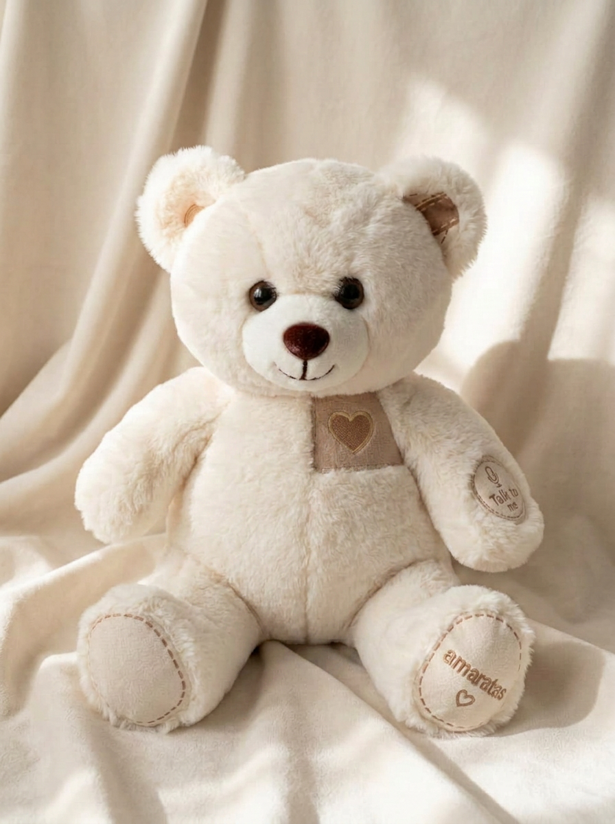 A soft cream voice-enabled teddy from Eternal Bears